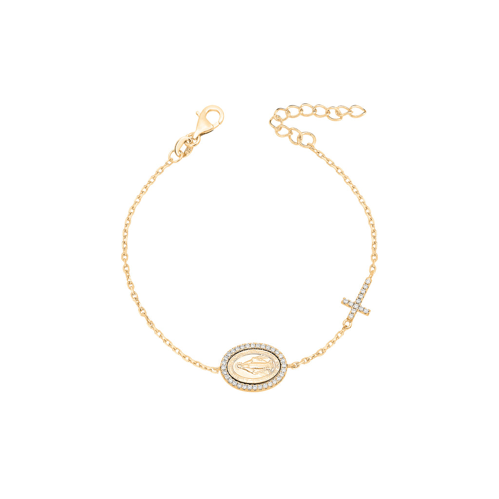 Pulseira Medalha Cruz Moissanite Prata 925 — Rubiê Joias