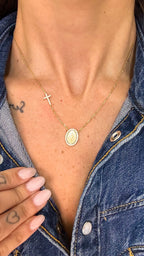 Colar Medalha Nossa Senhora com Cruz Moissanite Prata 925