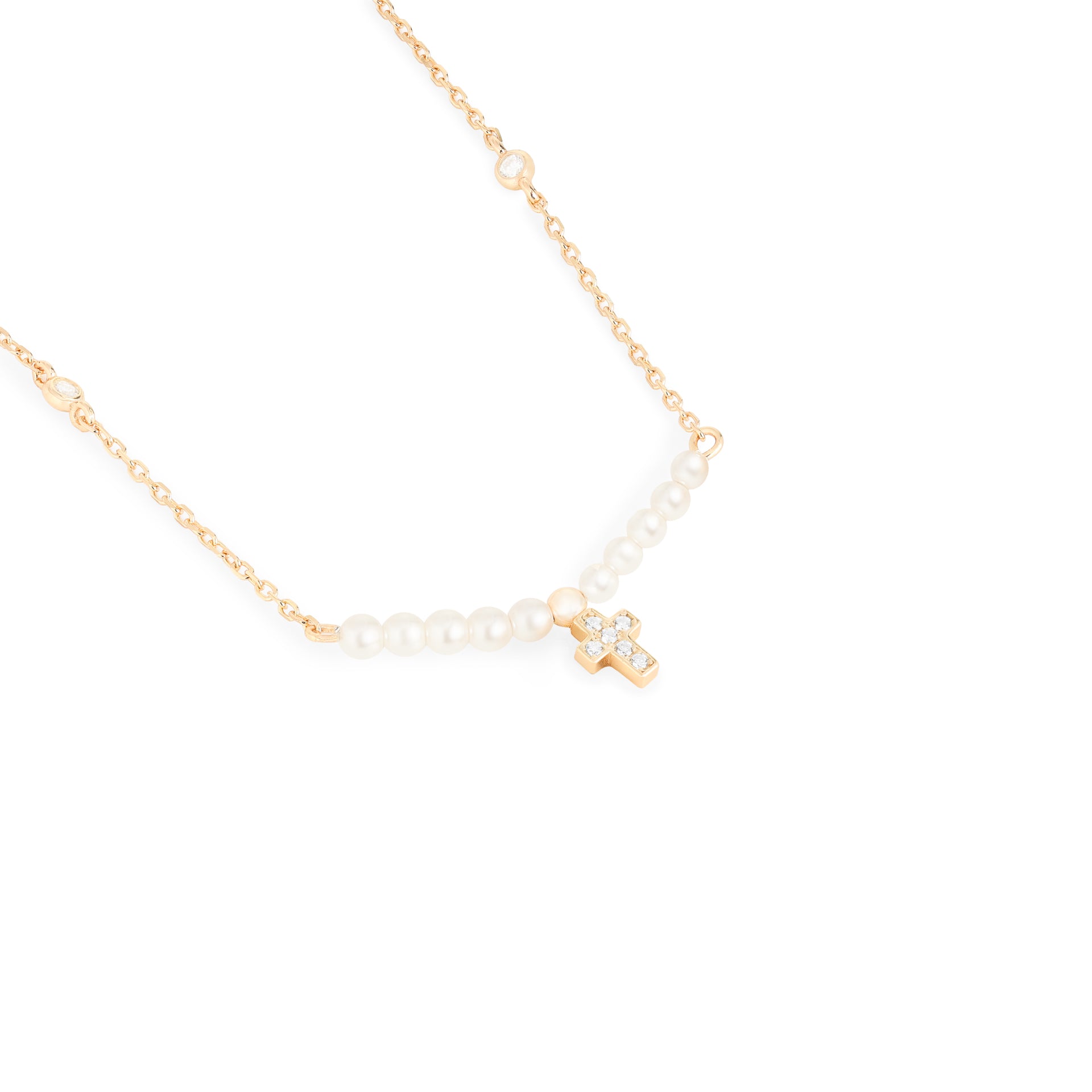 Colar Cruz com Pérolas Moissanite Prata 925