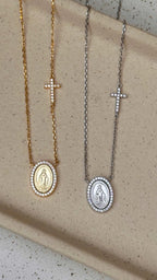 Colar Medalha Nossa Senhora com Cruz Moissanite Prata 925