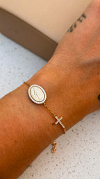 Pulseira Medalha Cruz Moissanite Prata 925