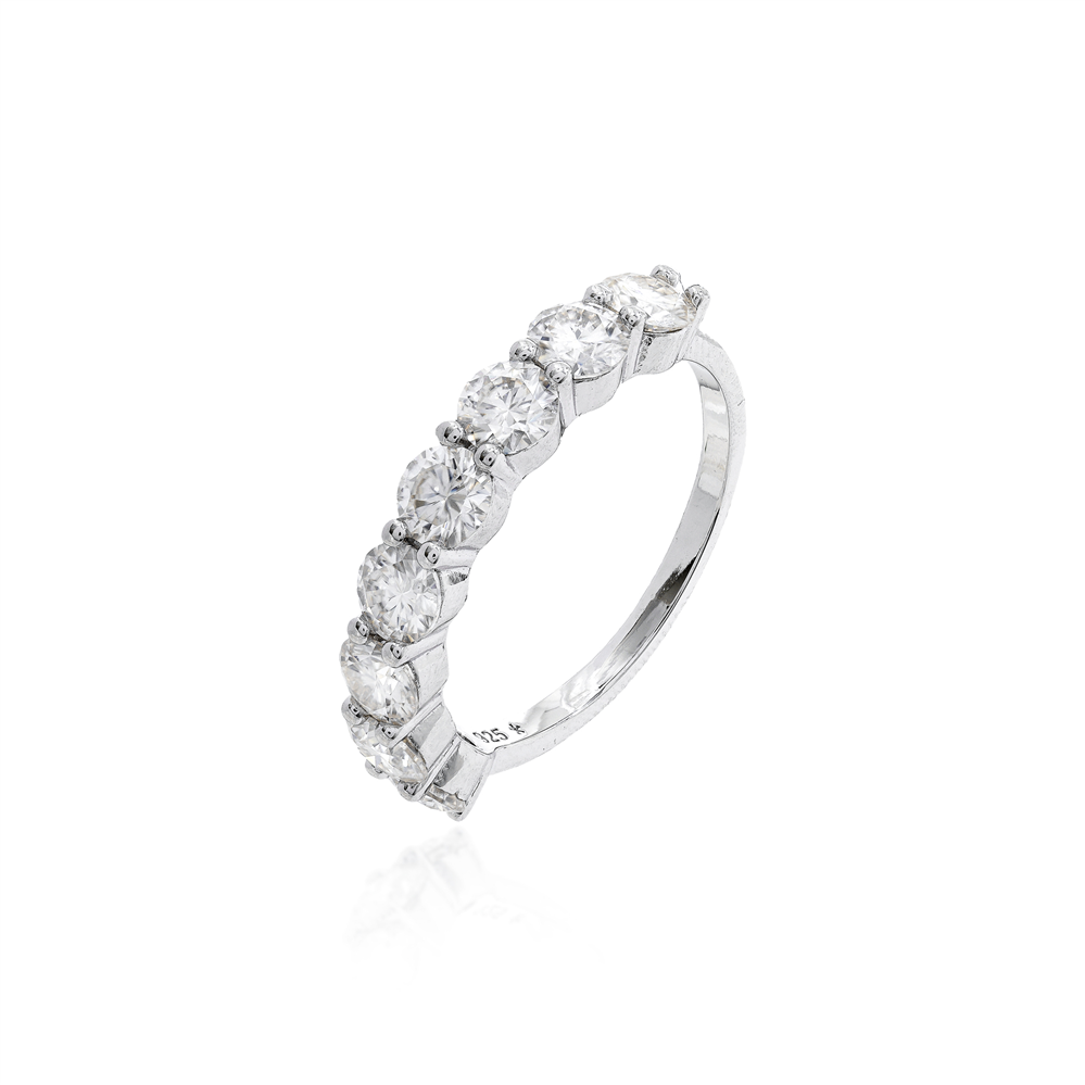 Anel Meia Aliança 4mm Moissanite Prata 925