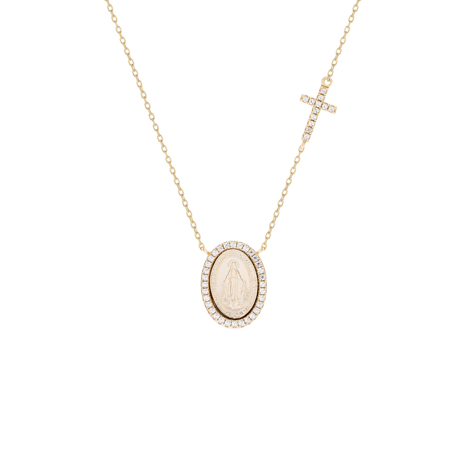 Colar Medalha Nossa Senhora com Cruz Moissanite Prata 925