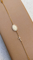Pulseira Medalha Cruz Moissanite Prata 925