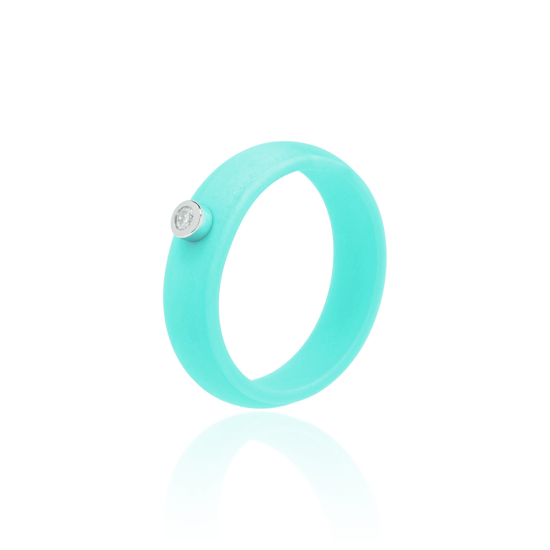 Anel Silicone Turquoise Moissanite Prata 925