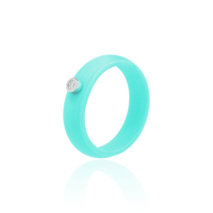 Anel Silicone Azul Turquesa Moissanite Prata 925