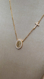 Colar Medalha Nossa Senhora com Cruz Moissanite Prata 925