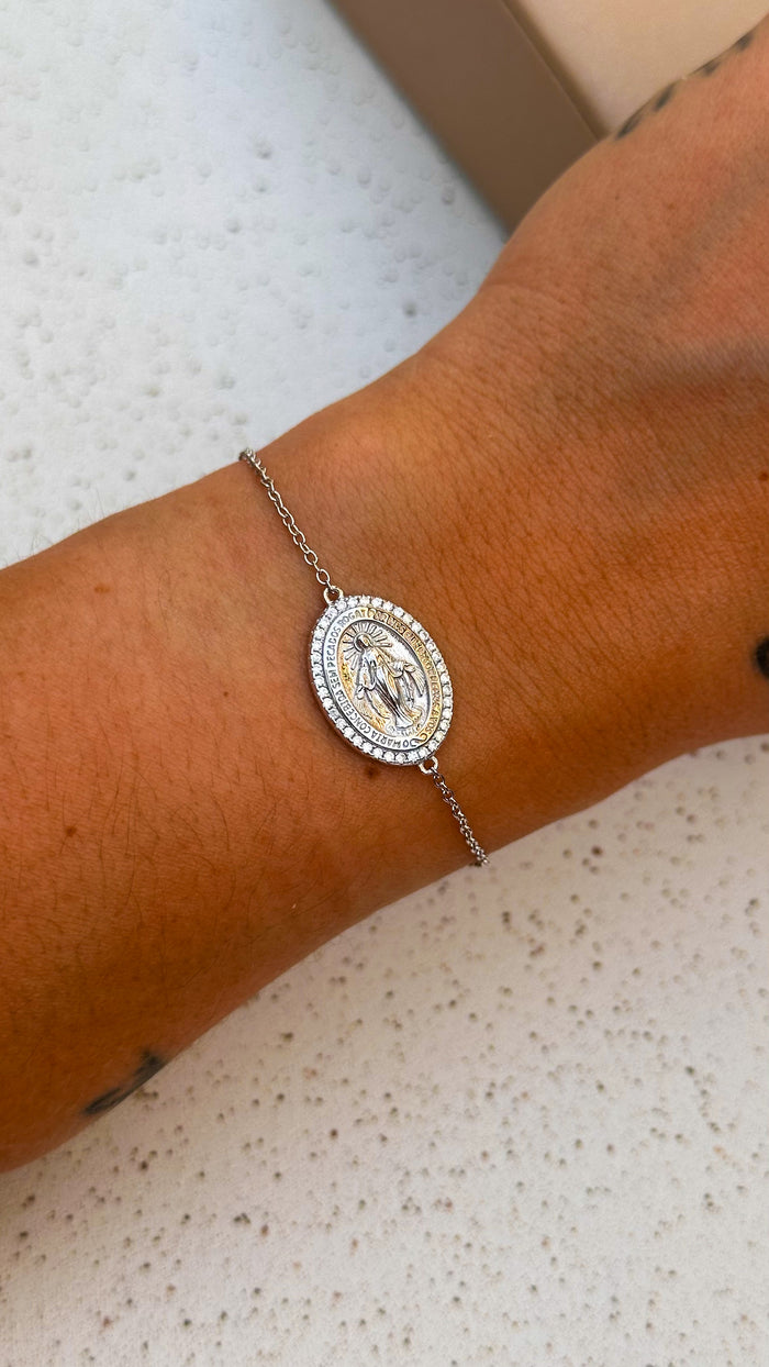 Pulseira Medalha Milagrosa Moissanite Prata 925