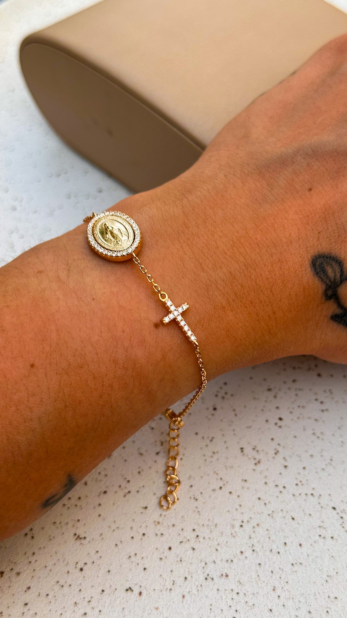 Pulseira Medalha Cruz Moissanite Prata 925