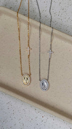 Colar Medalha Nossa Senhora com Cruz Moissanite Prata 925