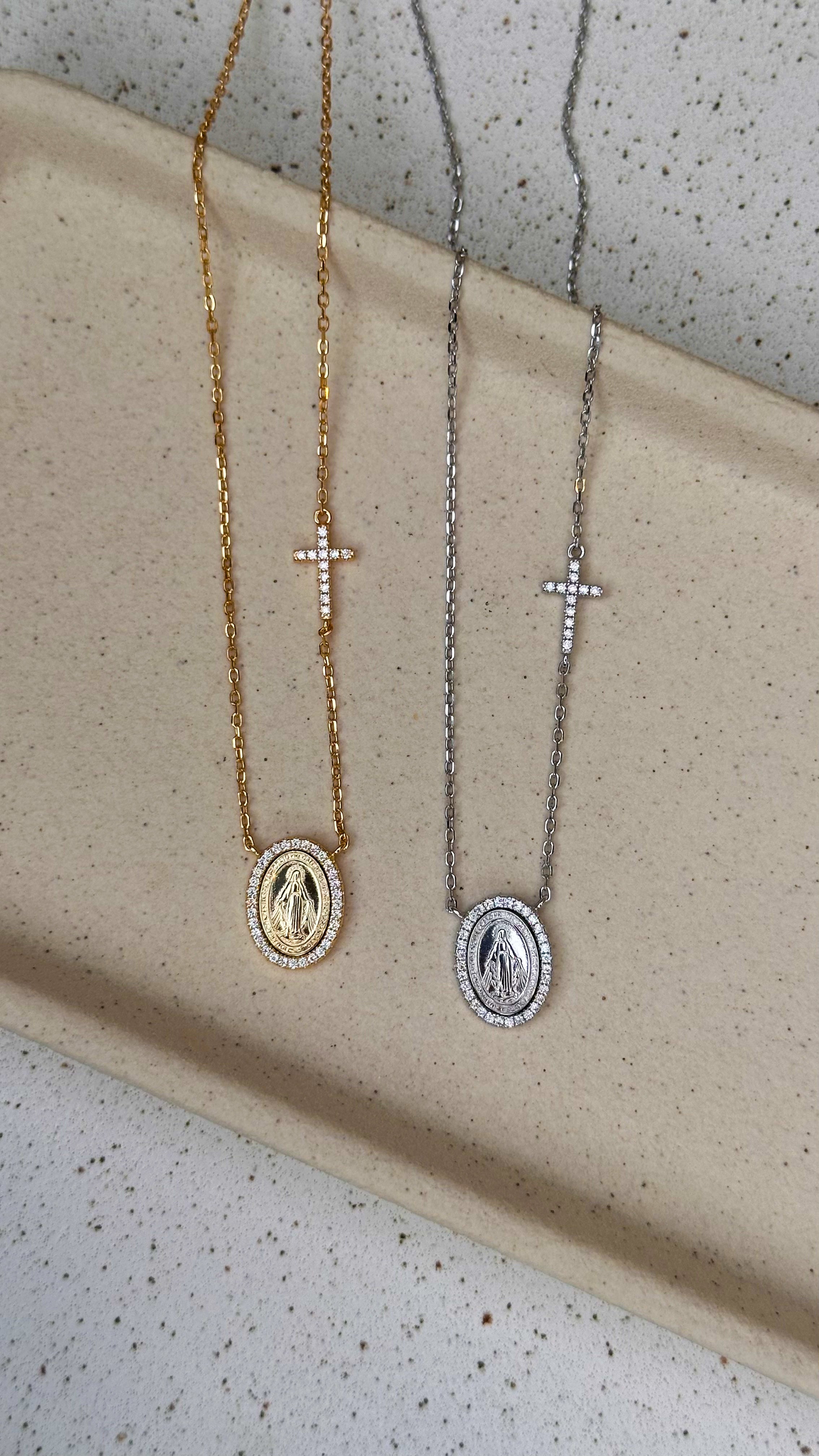 Colar Medalha Nossa Senhora com Cruz Moissanite Prata 925