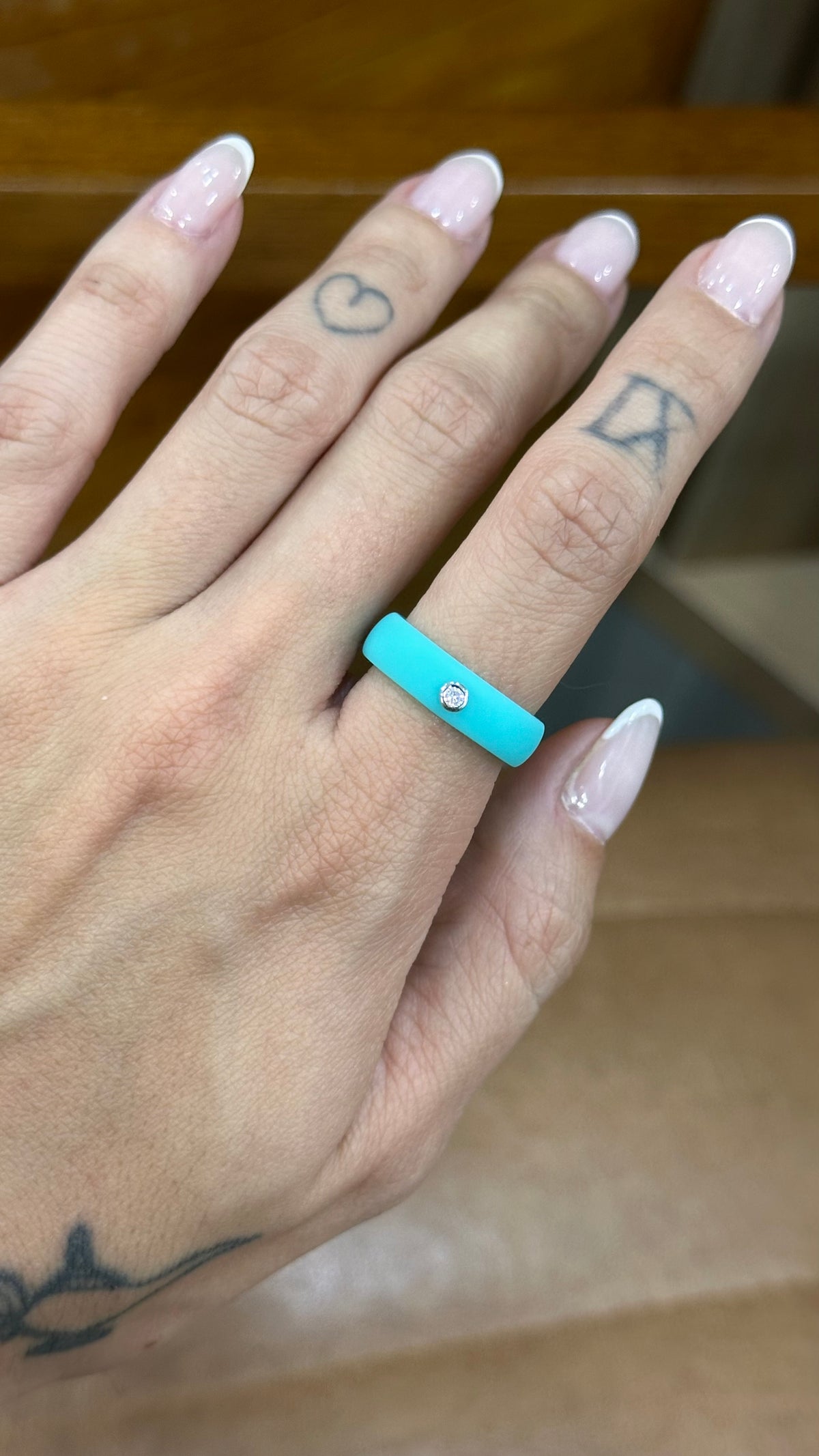Anel Silicone Azul Turquesa Moissanite Prata 925