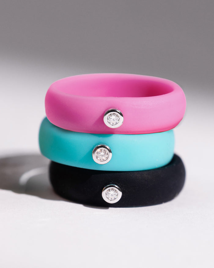 Anel Silicone Black Moissanite Prata 925