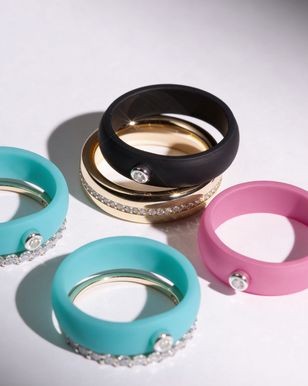 Anel Silicone Black Moissanite Prata 925