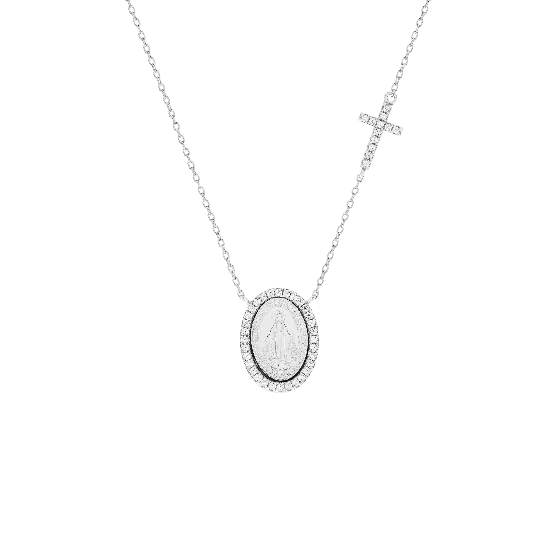 Colar Medalha Nossa Senhora com Cruz Moissanite Prata 925