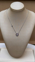 Colar Medalha Nossa Senhora com Cruz Moissanite Prata 925