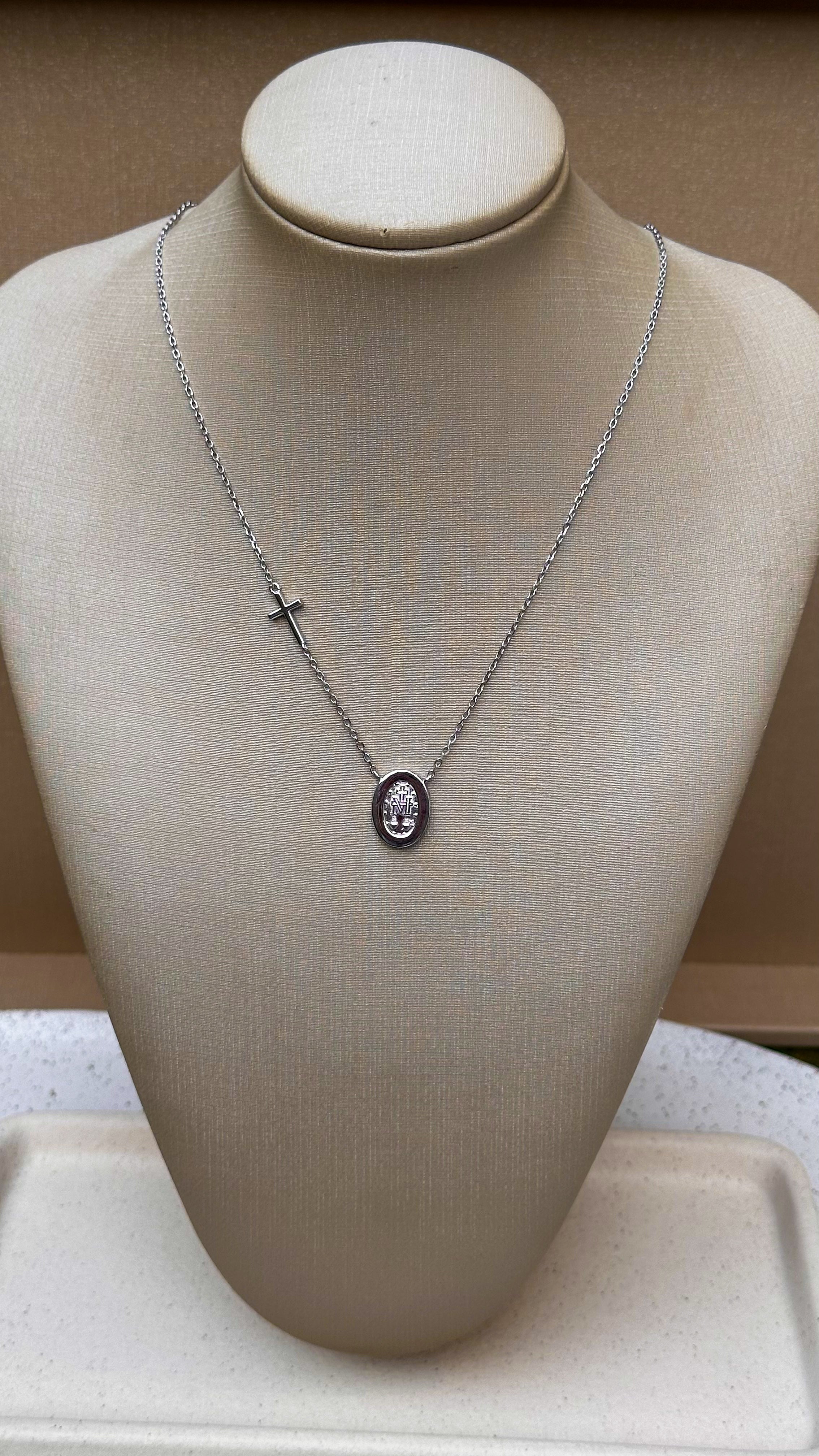 Colar Medalha Nossa Senhora com Cruz Moissanite Prata 925