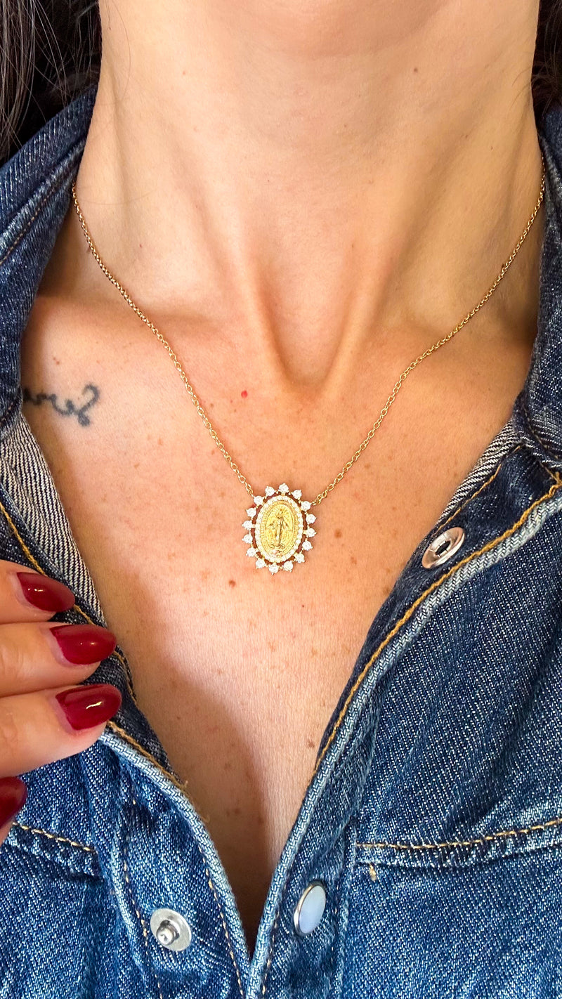 Colar Medalha Milagrosa Moissanite Prata 925