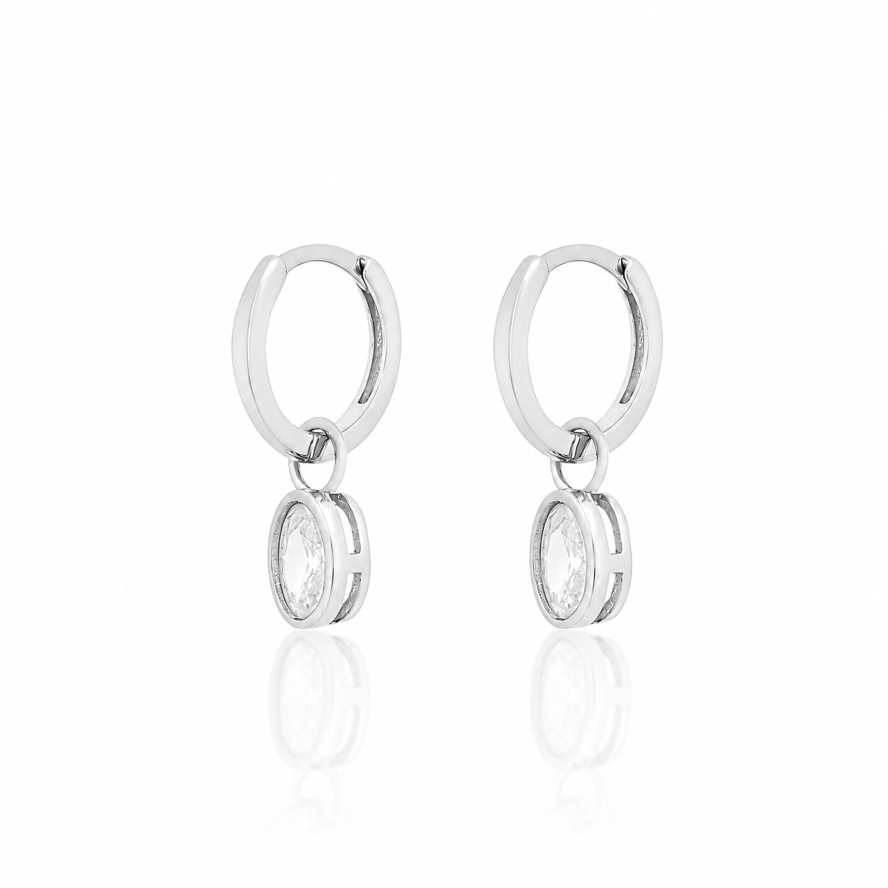Brinco Argola Pingente Oval Prata 925