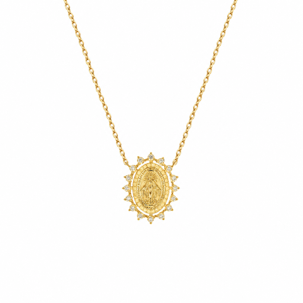 Colar Medalha Milagrosa Moissanite Prata 925