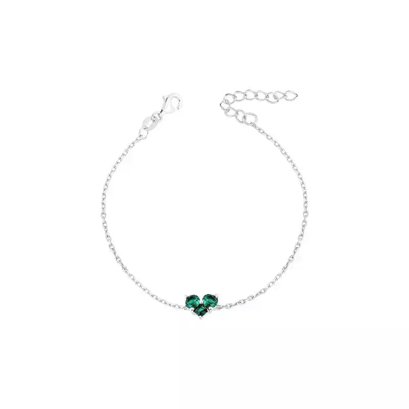 Pulseira Coração Esmeralda Prata 925
