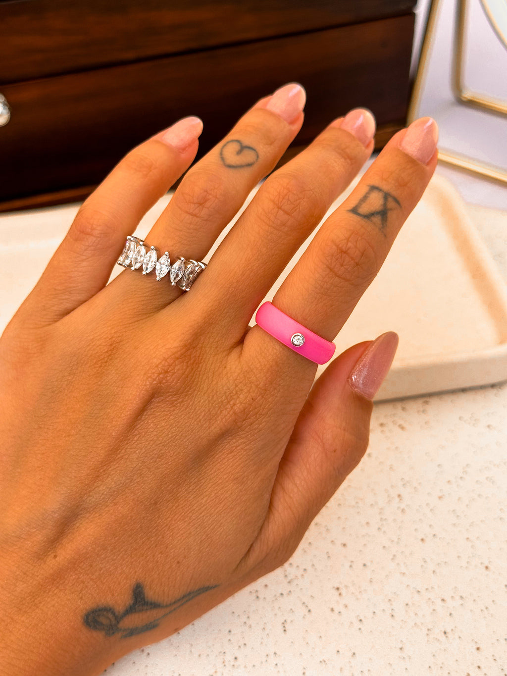 Anel Silicone Pink Moissanite Prata 925