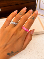 Anel Silicone Pink Moissanite Prata 925