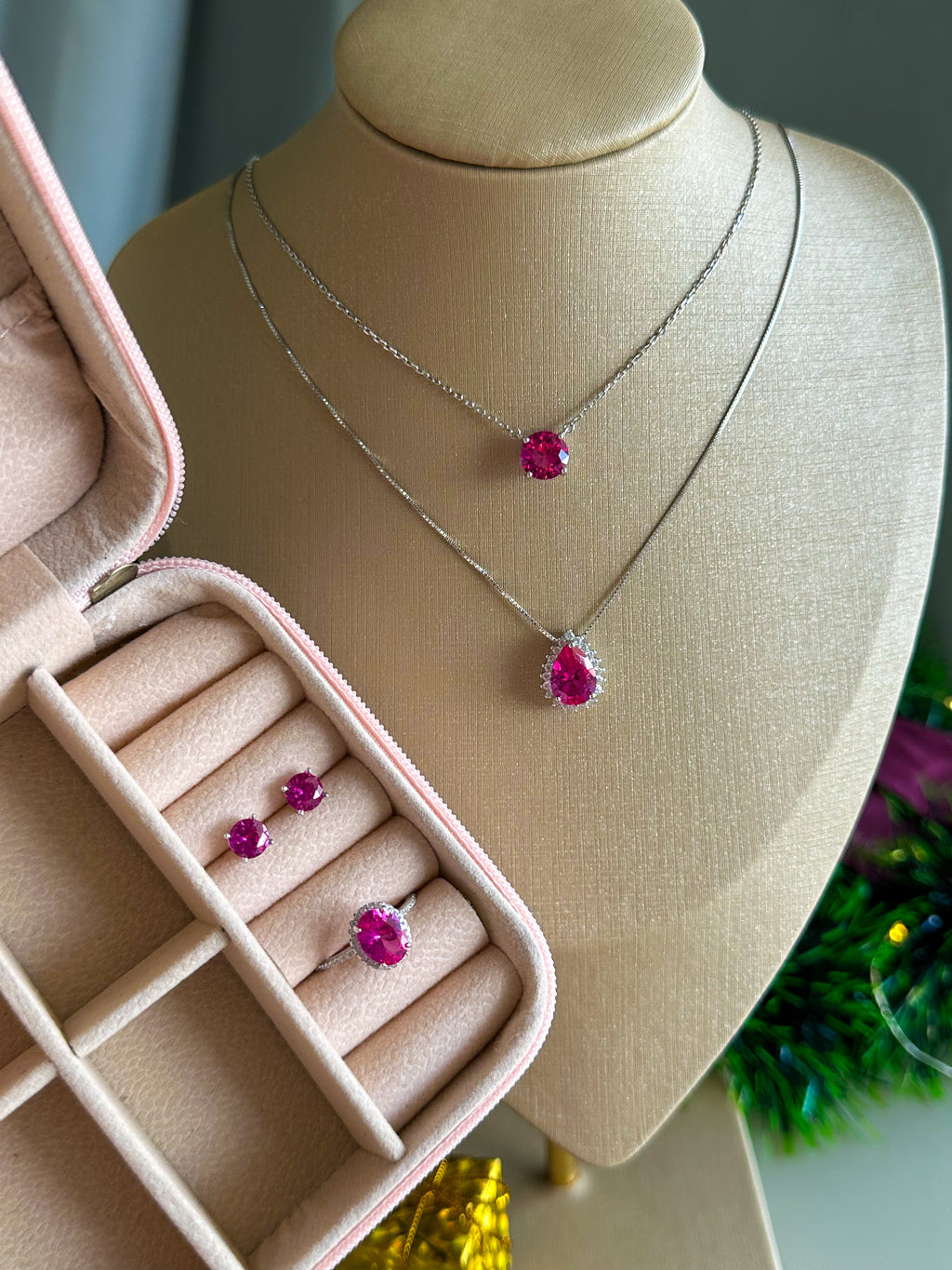 Colar Clair Safira Pink Prata 925