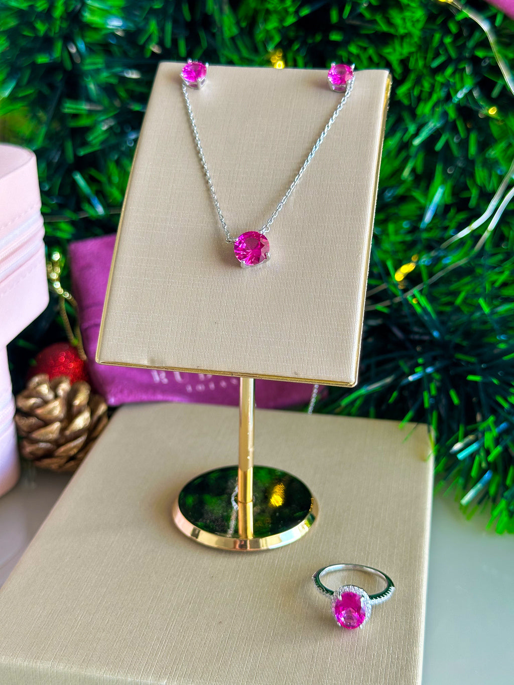 Colar Clair Safira Pink Prata 925