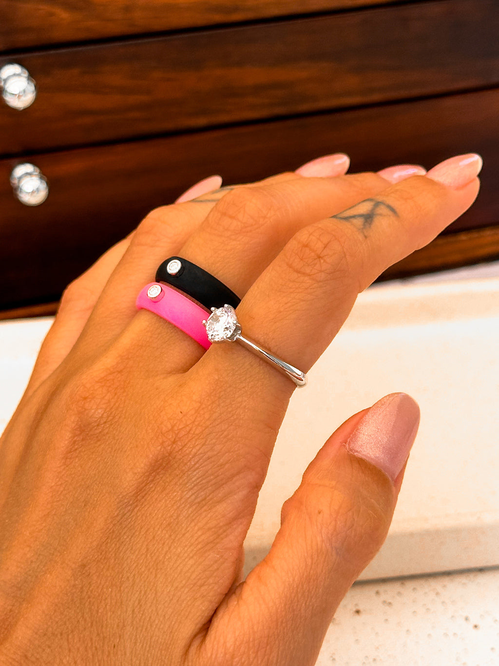 Anel Silicone Black Moissanite Prata 925
