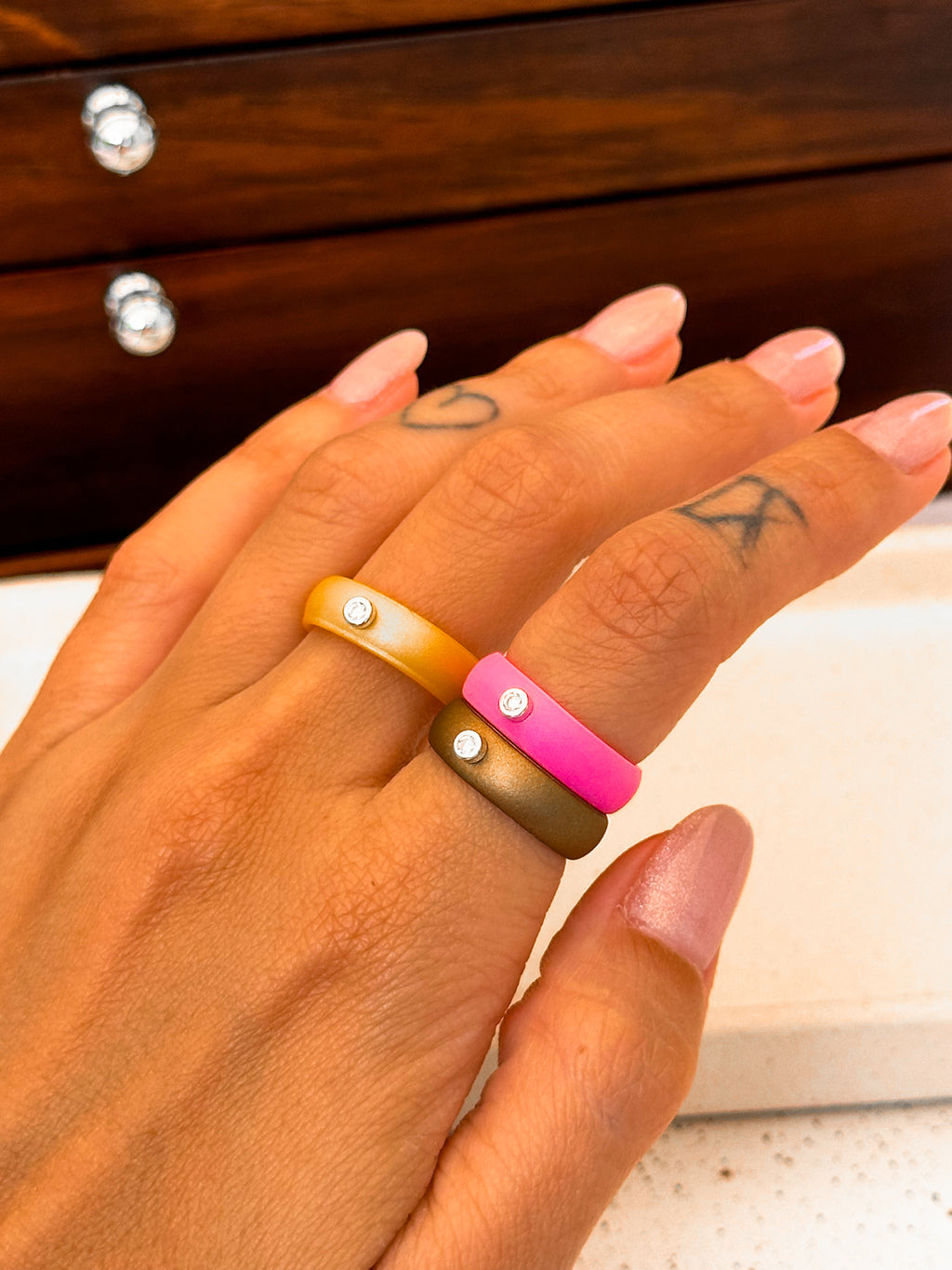 Anel Silicone Pink Moissanite Prata 925
