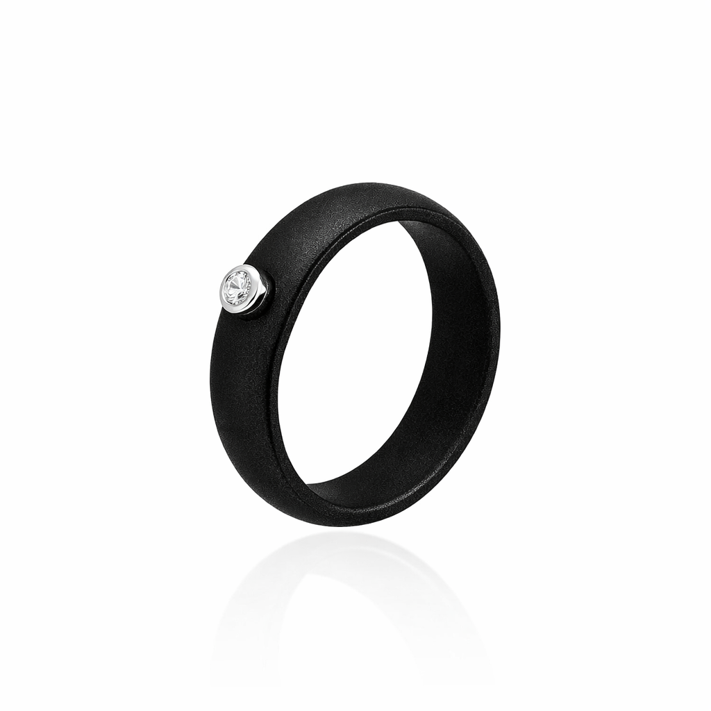 Anel Silicone Black Moissanite Prata 925